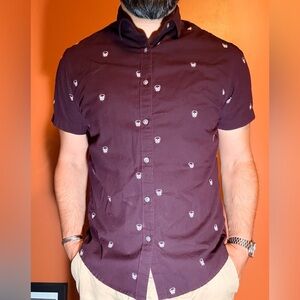 Denim & Flower Burgundy Skull Print Shirt